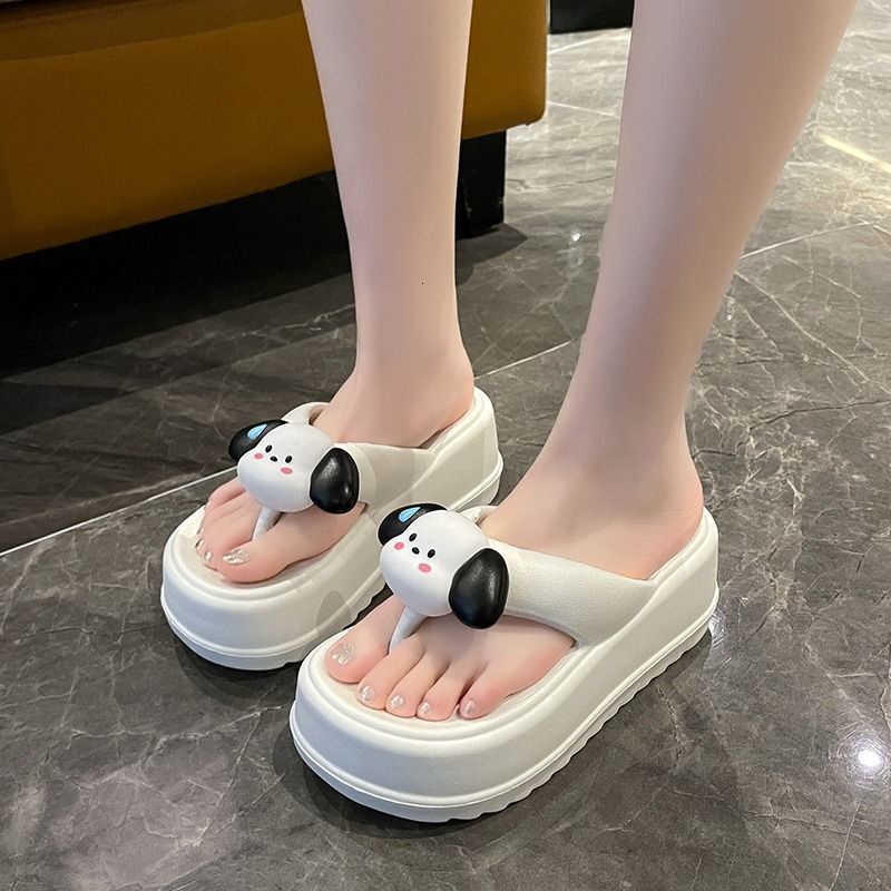 Cute Dog Herringbone Slippers for Women's Summer Outwear 2023 New Thick Sole Elevated Beach Anti slip Sandwich Slippers