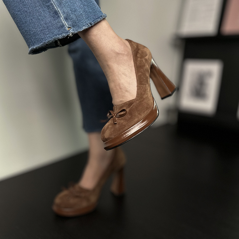 Women's Fashion Dress Shoes:High Heel Chunky Heel Design Sense Shallow Simple Design Versatile,Black/Brown,Free shipping