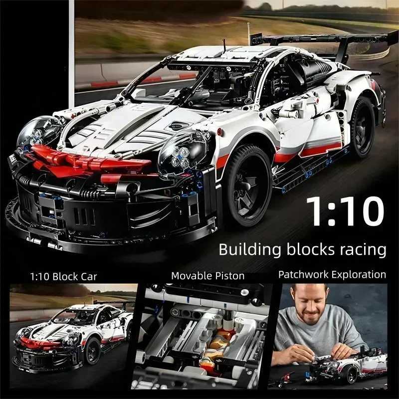 Electric/RC Car 911RSR Technic 42096 Building Block 1600+pcs Assembly 1 10 Racing Model DIY Kit Remote Control Toy with Light Birthday Gift Y2411048LY