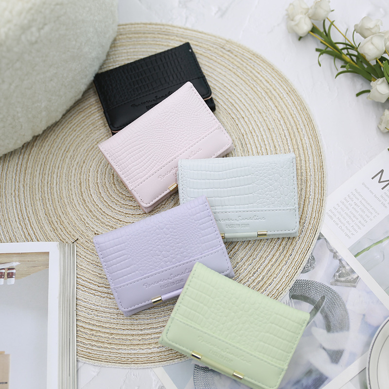 Korean Short Ins Style Macaron Women's Card Bag Fashion Storage Lock Mini Simple Wallet