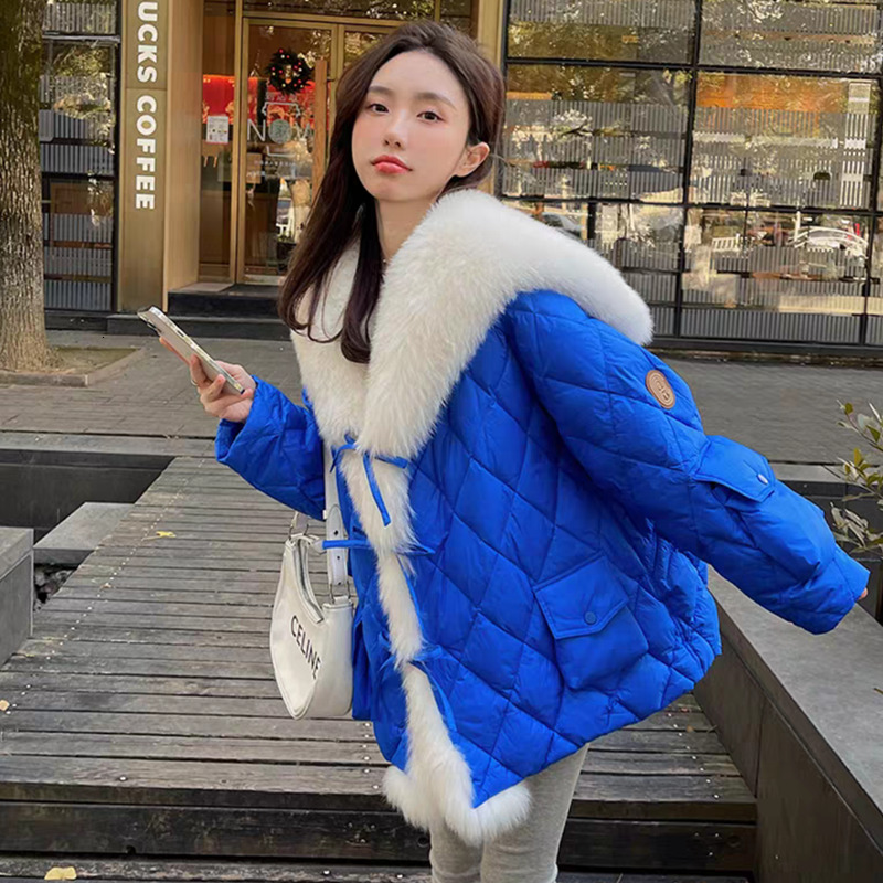 European Station Large Wool Collar Down Jacket Women's 2024 Winter New Medium Length Coat