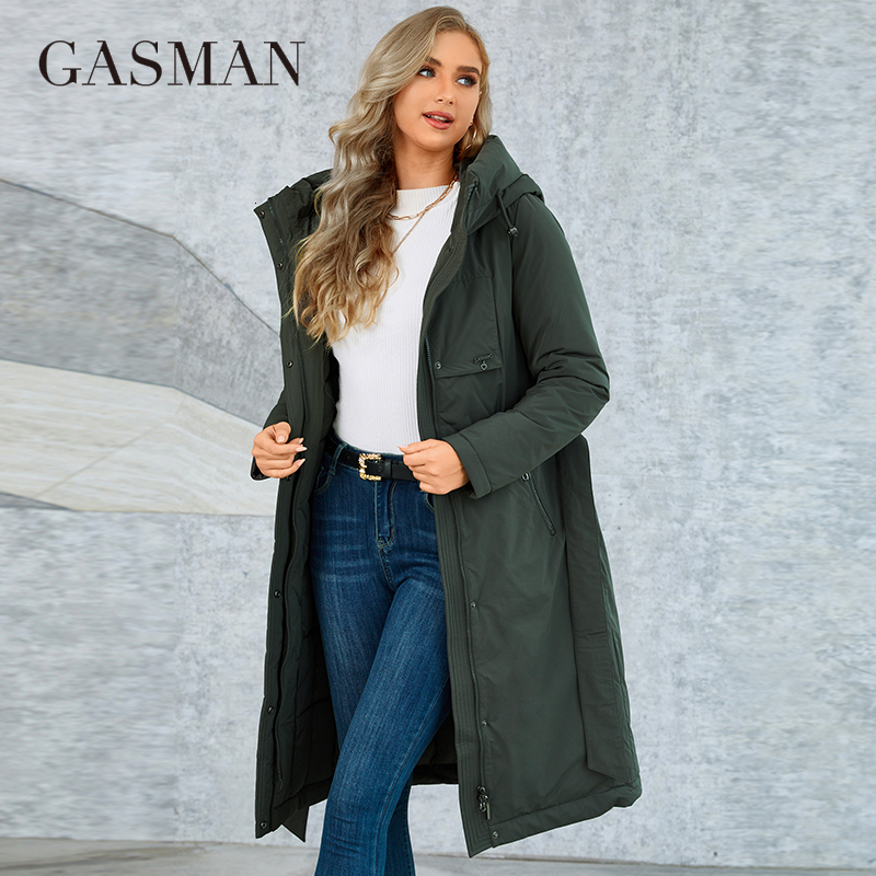 GASMAM Winter Down Jacket Women Warm Long Classic Zipper Lacing Design Pocket Hooded Slim Parkas Female Coat Gm-82160
