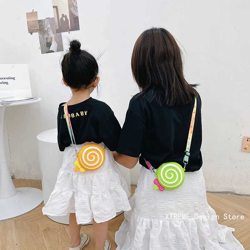 Silicone Round Candy Kids Crossbody Bag Cute Girls Lollipop Shoulder Messenger Bag Adjustable Strap Childrens Small Coin Purse LX241104