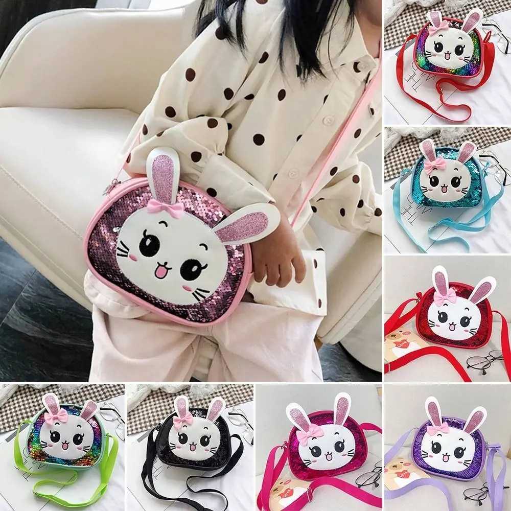 New Cute Sequins Bunny Pu Leather Shoulder Bag Sweet Little Princess Shoulder Coin Purse Crossbody Bag LX241104