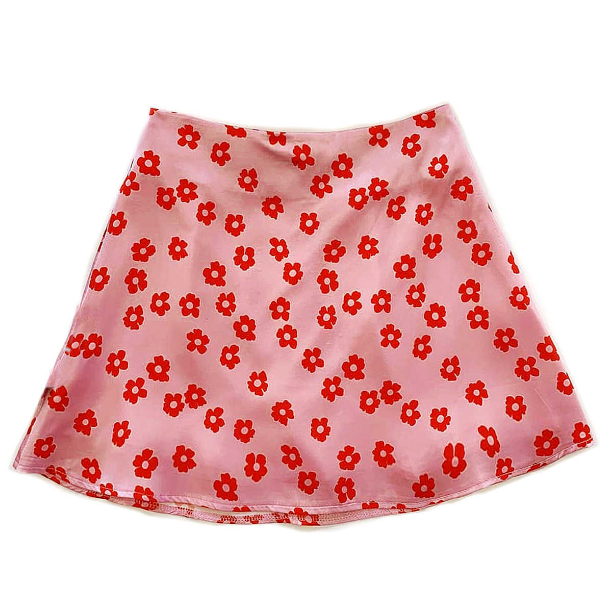 Women Printed Vintage Skirt WoMens Pink Small Flower Leopard Print Short Skirt Satin Half Skirt High Waisted Zipper Casual Skirt 241023