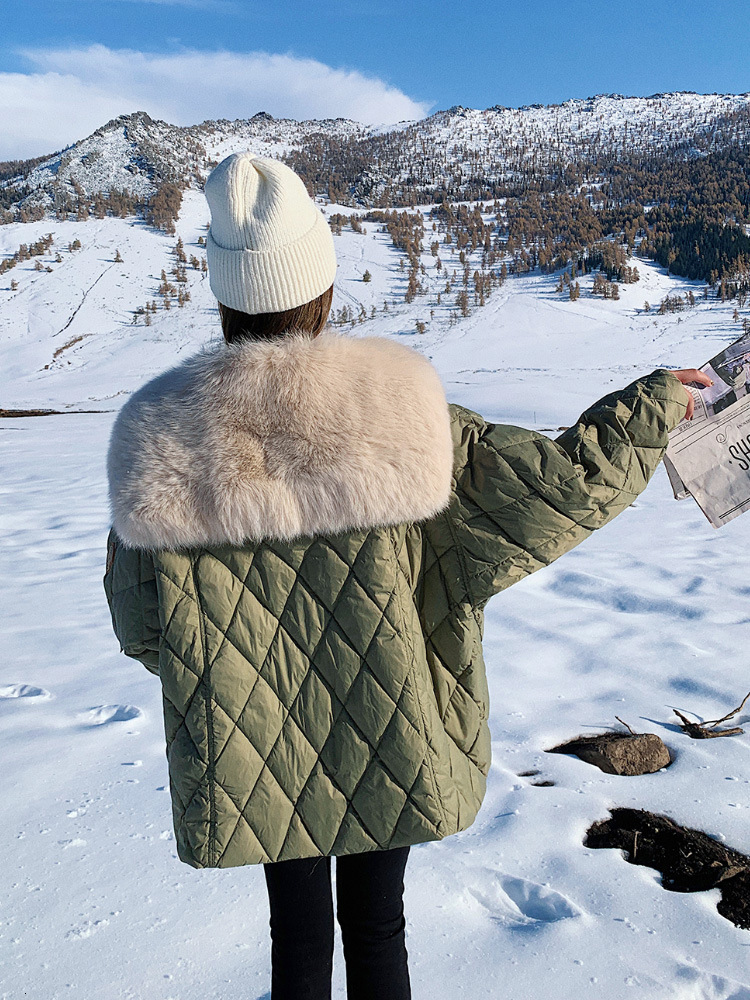 European Station Large Wool Collar Down Jacket Women's 2024 Winter New Medium Length Coat
