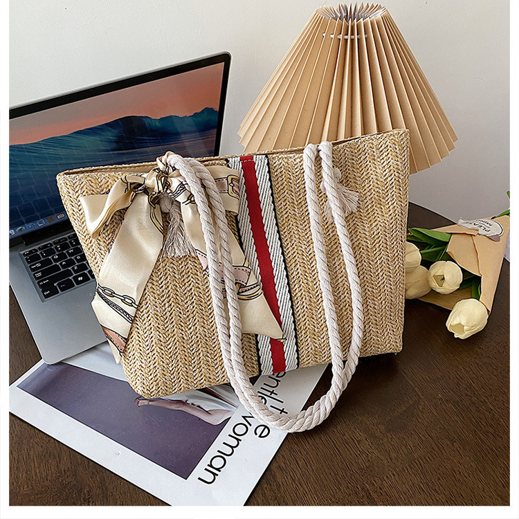 2025 Designer 2024 New Color 3 Straw Woven Fashion Cotton Rope Tote Shoulder Bag for Women
