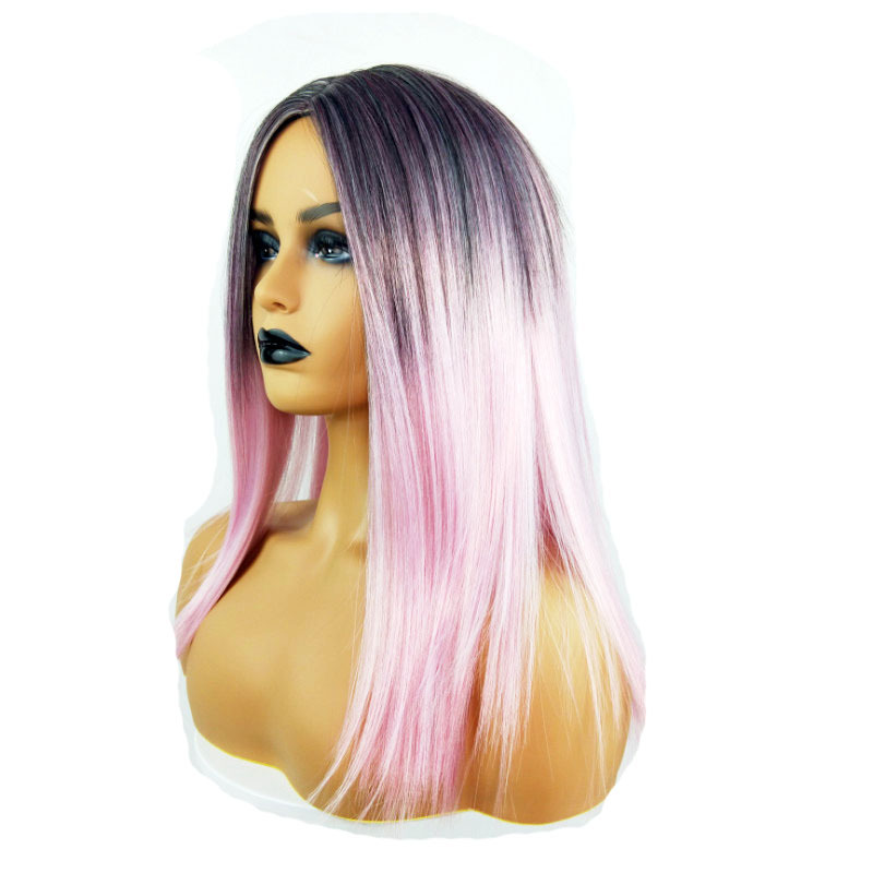 Hot selling wig for women black gradient pink shoulder length small curly hair high temperature wire mechanism full head cover