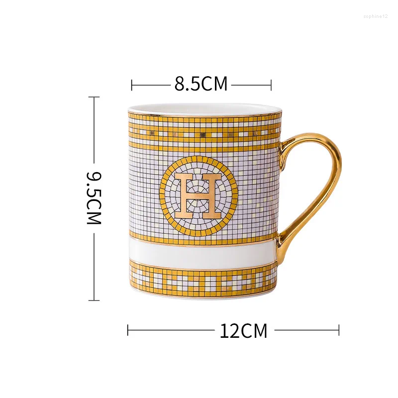 Mugs Mugs Straight European Creative Drawing Gold Edge Ceramic Mark Cup Home Breakfast Afternoon Tea Coffee Set S247236