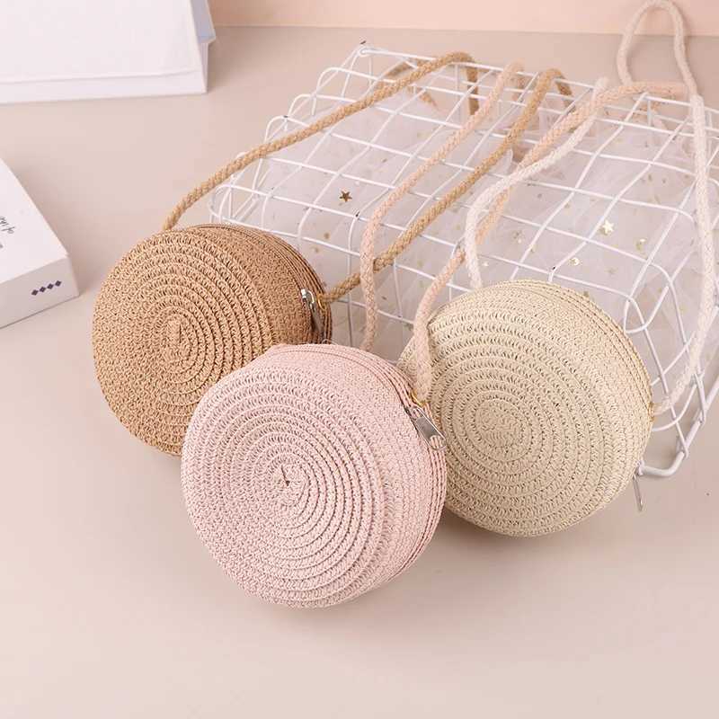 Baby Girl Fashion Casual Solid Straw Shoulder Bags Kids Children Cute Round Messenger Candy Color Small Bag Backpack Accessories LX241104