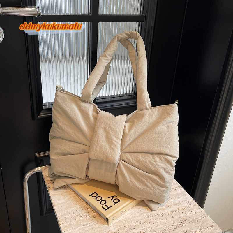 2024 new minimalist canvas one shoulder bag, cute and exquisite bow tie, niche crossbody commuting tote bag #31 kukumalu