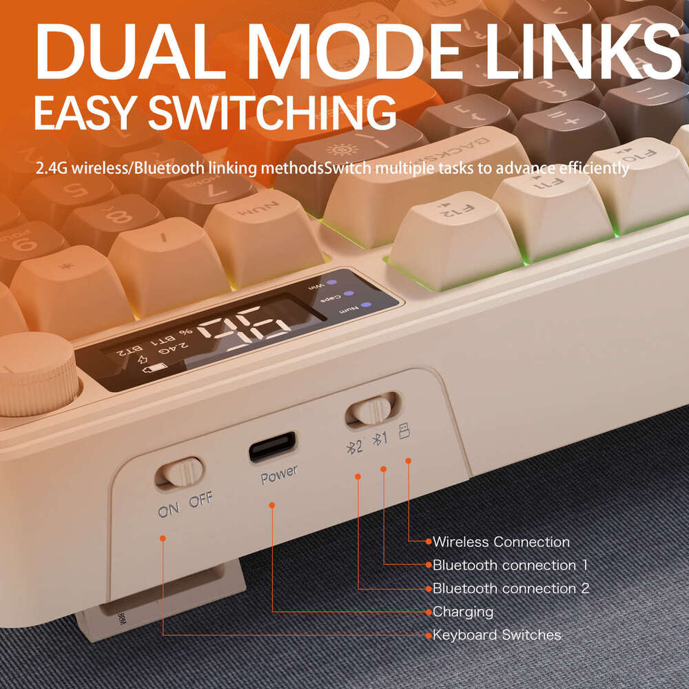 M96 Bluetooth Keyboard,2.4G Dual Mode Connection,Battery Digital Display,Multimedia Knob, Colourful Light,PC Notebook