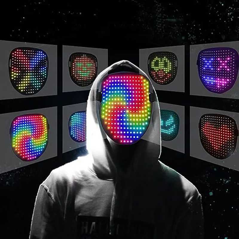 LED luminous face mask RGB full-color face changing luminous face mask Halloween Christmas carnival costume DJ lighting up party role-playing Y241104