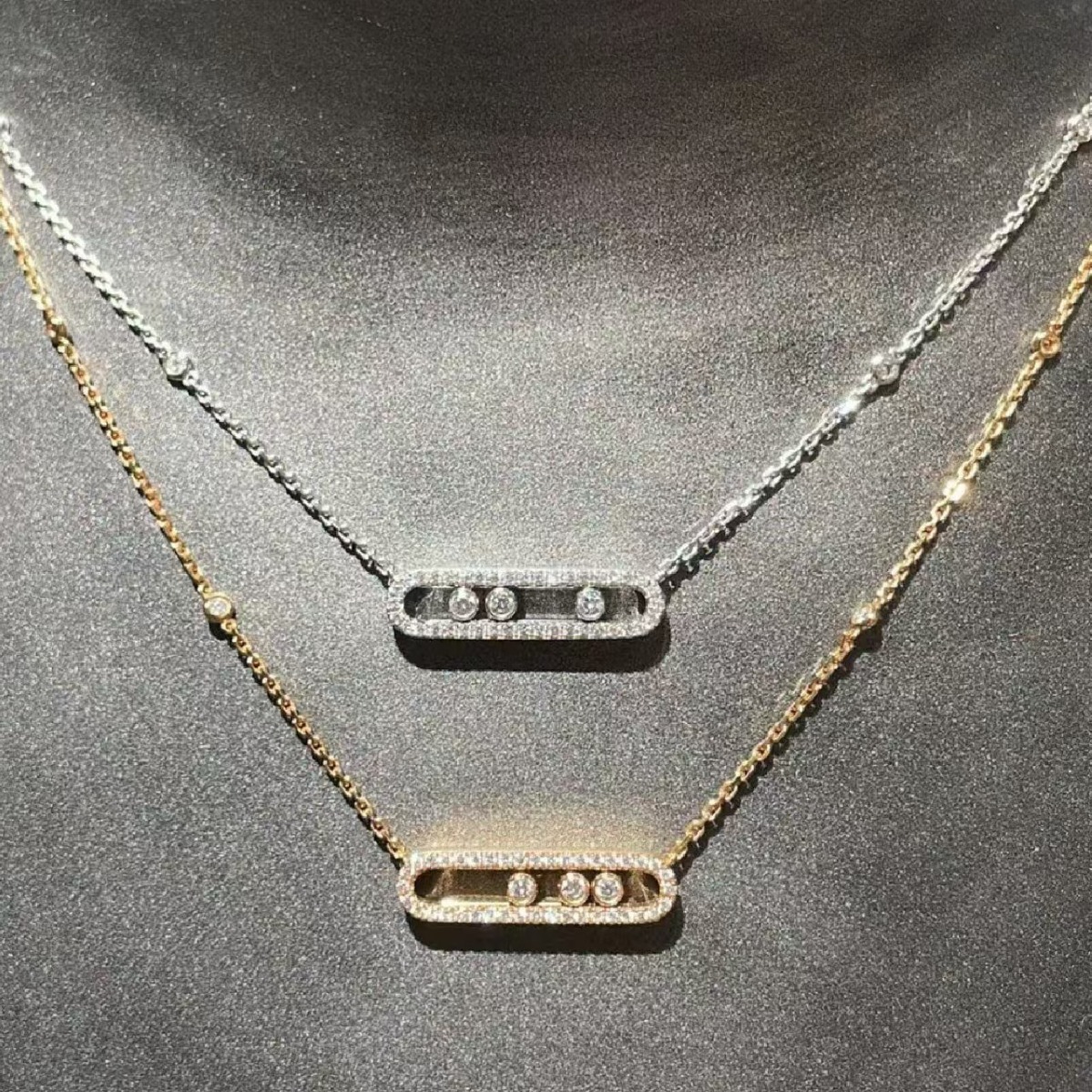 High version necklace three diamond trumpet sliding full diamond necklace niche all-in-one high sense geometric designer pendant jewelry women