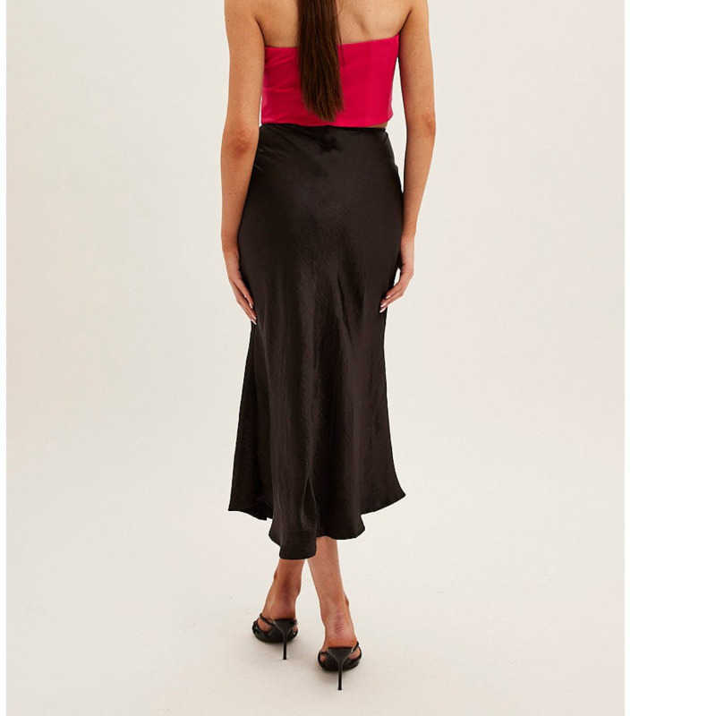 High-waist Glossy Satin Hip-hugging Skirt High-end Silky Solid Color Fish Tail Dress Split Long Skirt Large Swing Women Skirt Vintage Career Skirts 24