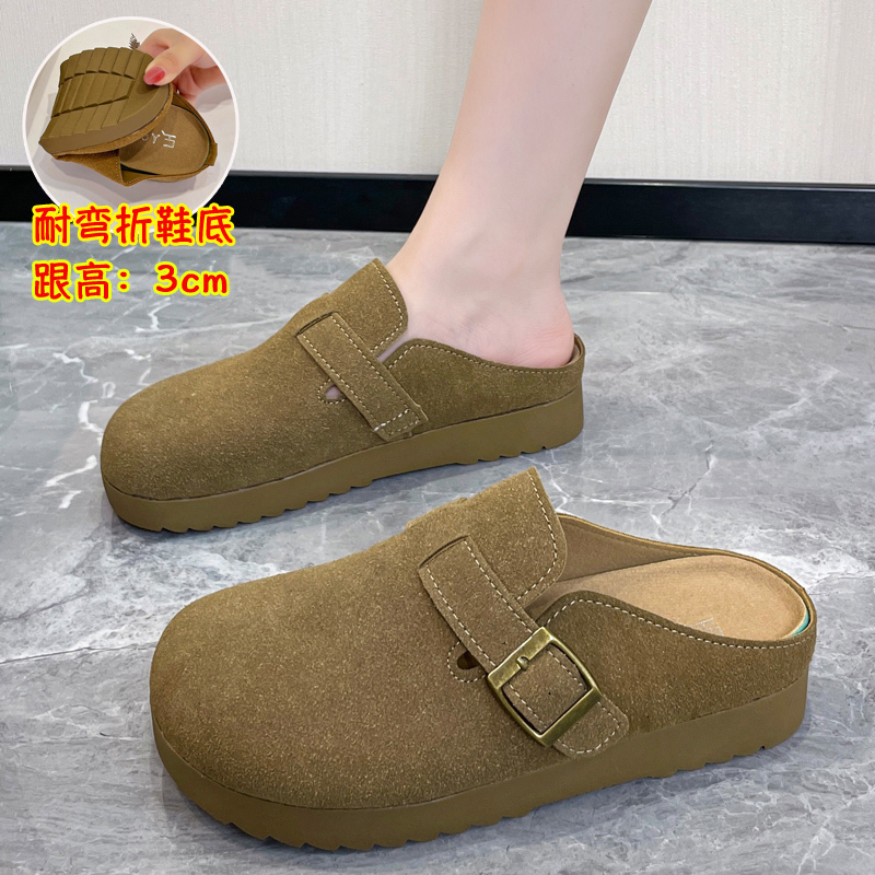 Korean version soft soled half toe slippers 2024 autumn new shoes fashionable and versatile flat bottom women's shoes low heel lazy shoes