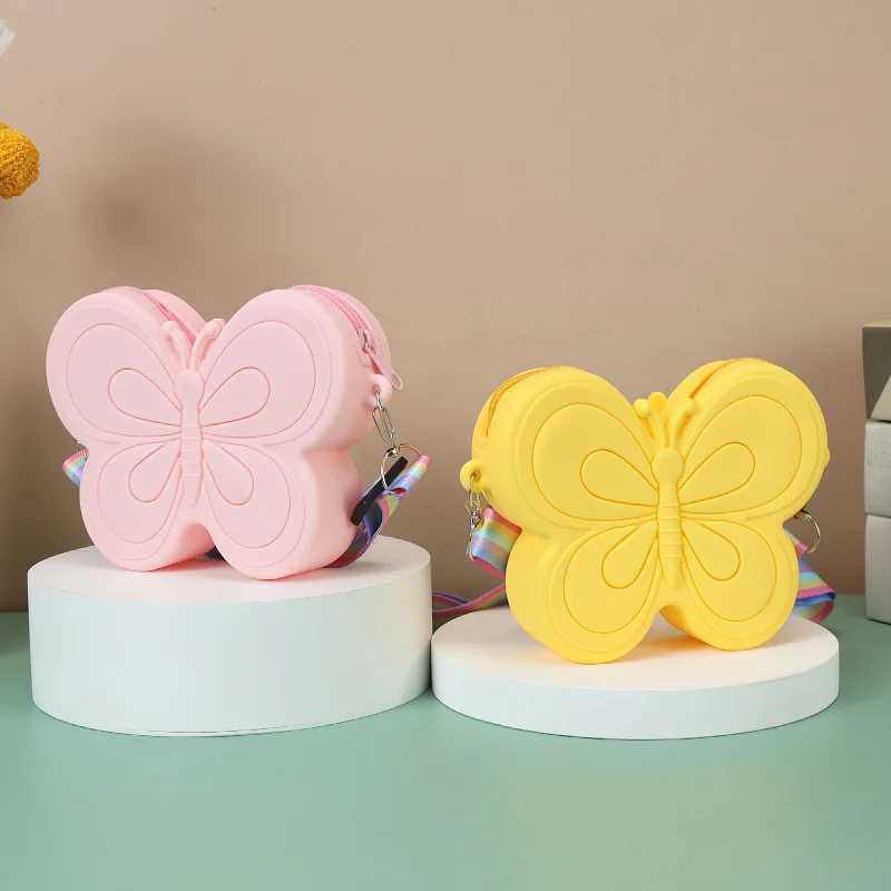 Lovely Bow Childrens Silicone Shoulder Bags Cute Butterfly Shape Baby Girls Crossbody Bag Candy Color Kids Small Coin Purse LX241104