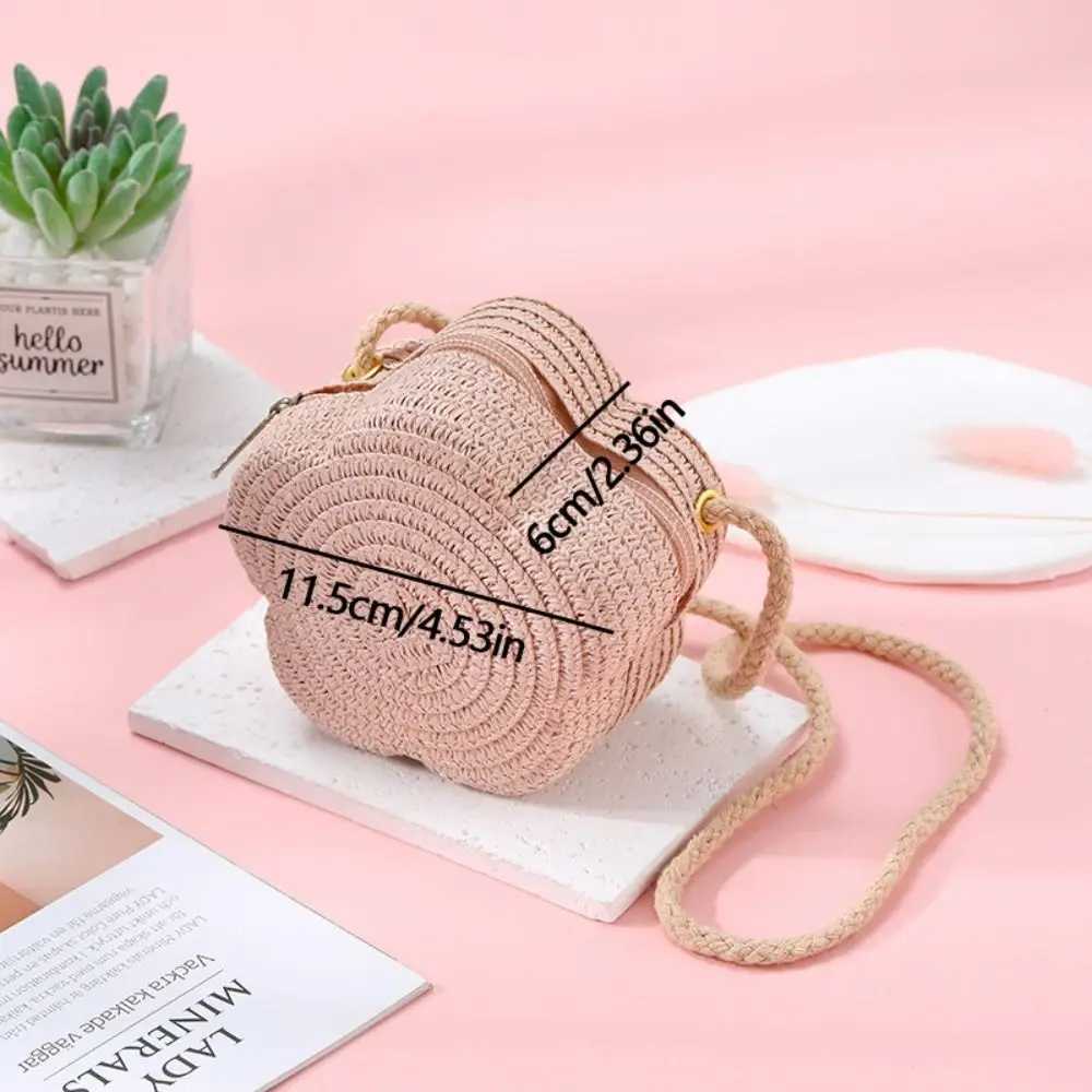 Childrens Straw Shoulder Bags Beach Bag Coin Purse Kids Flower Woven Crossbody Bag LX241104