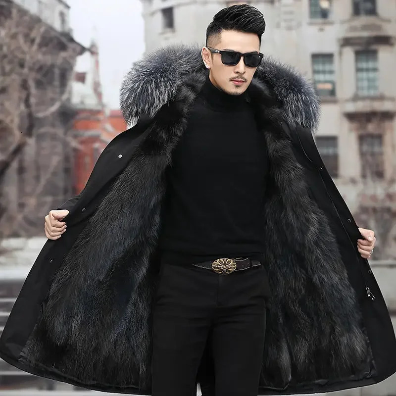 Thick Warm Coat Men Winter Mens Parker Medium and Long Fur In One Thermal Jacket Detachable Liner 241104