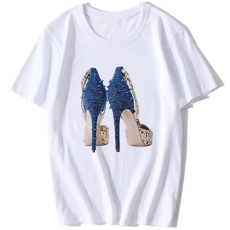 Women's T-Shirt Est Watercolor High Heels Shoes Print Fashion Femme Women 90s Hip Hop Tops Tees Shirt Hipster Vintage Streetwear