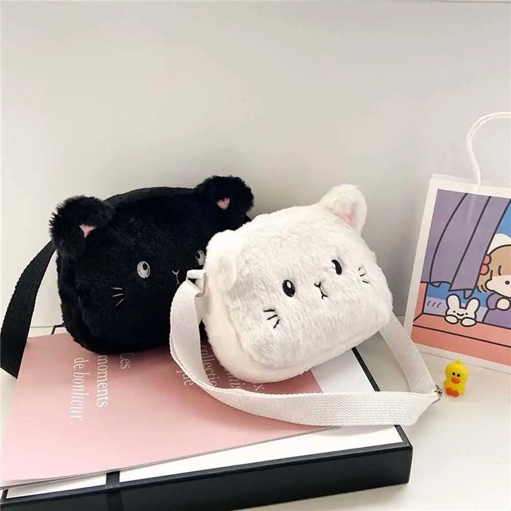 Plush Childrens Messenger Bag Cute Cat Lovely Kids Crossbody Handbags Zipper Little Girl Purse Gift For Child LX241104