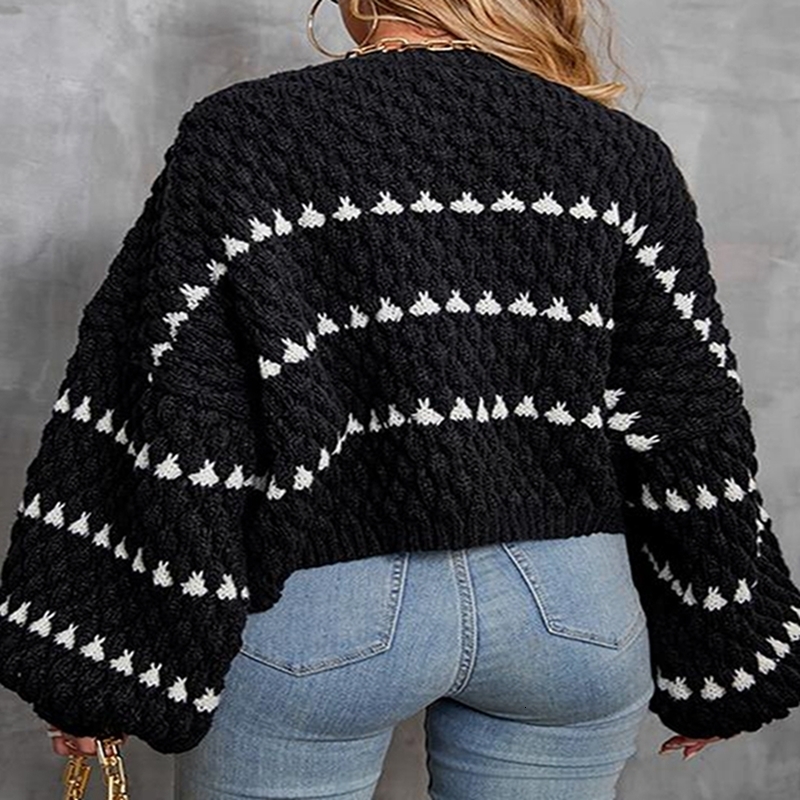 Sweaters for Women Long Sleeve Striped Oversized Trendy Casual Crew Neck Knitted Tops Pullover Jumper 241029