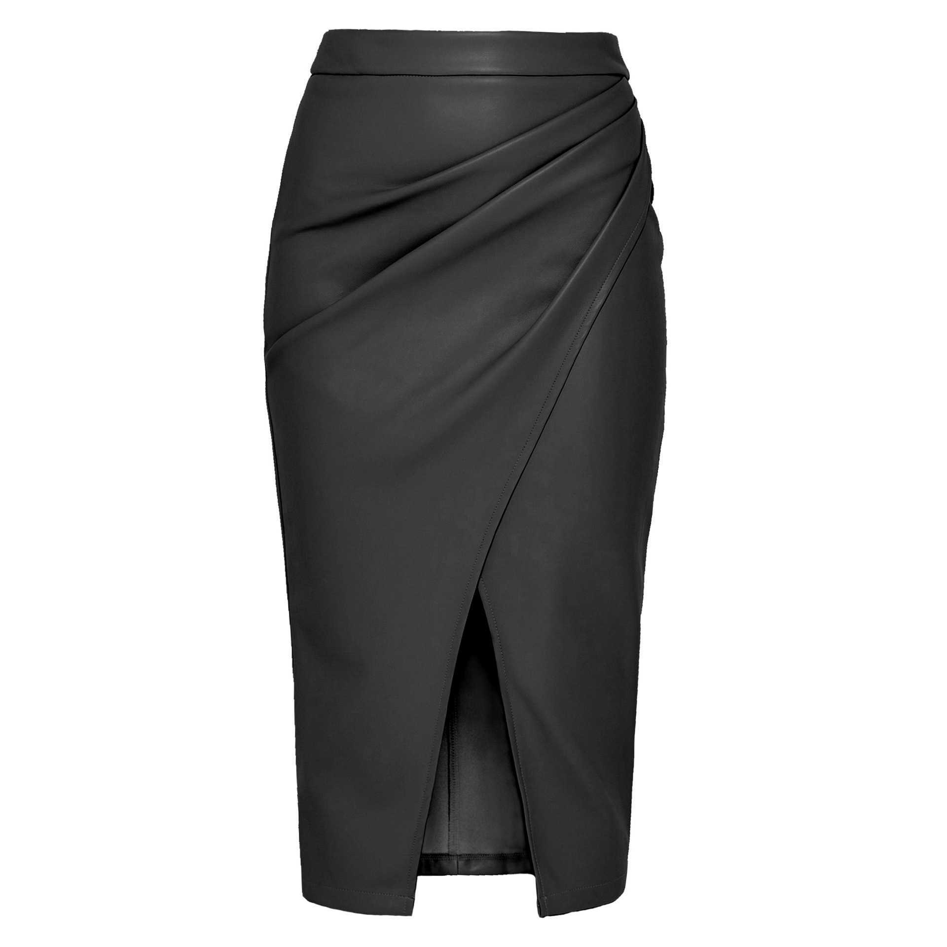 Women Long Hip-hugging Skirt WoMens Pu Split Half Skirt Autumn And Winter High Waisted Zipper Sexy Pleated Leather Skirt 241023