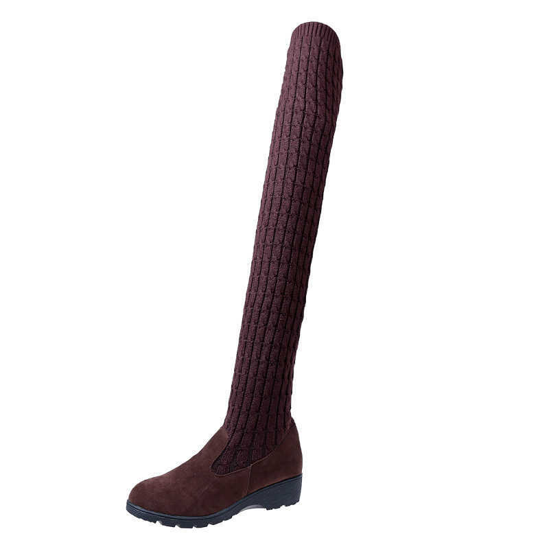 CMM Elastic Slim Boots for Women Autumn and Winter New Knitted Yarn High Tube Flat Bottomed Knee High Tube Boots Elastic Boots