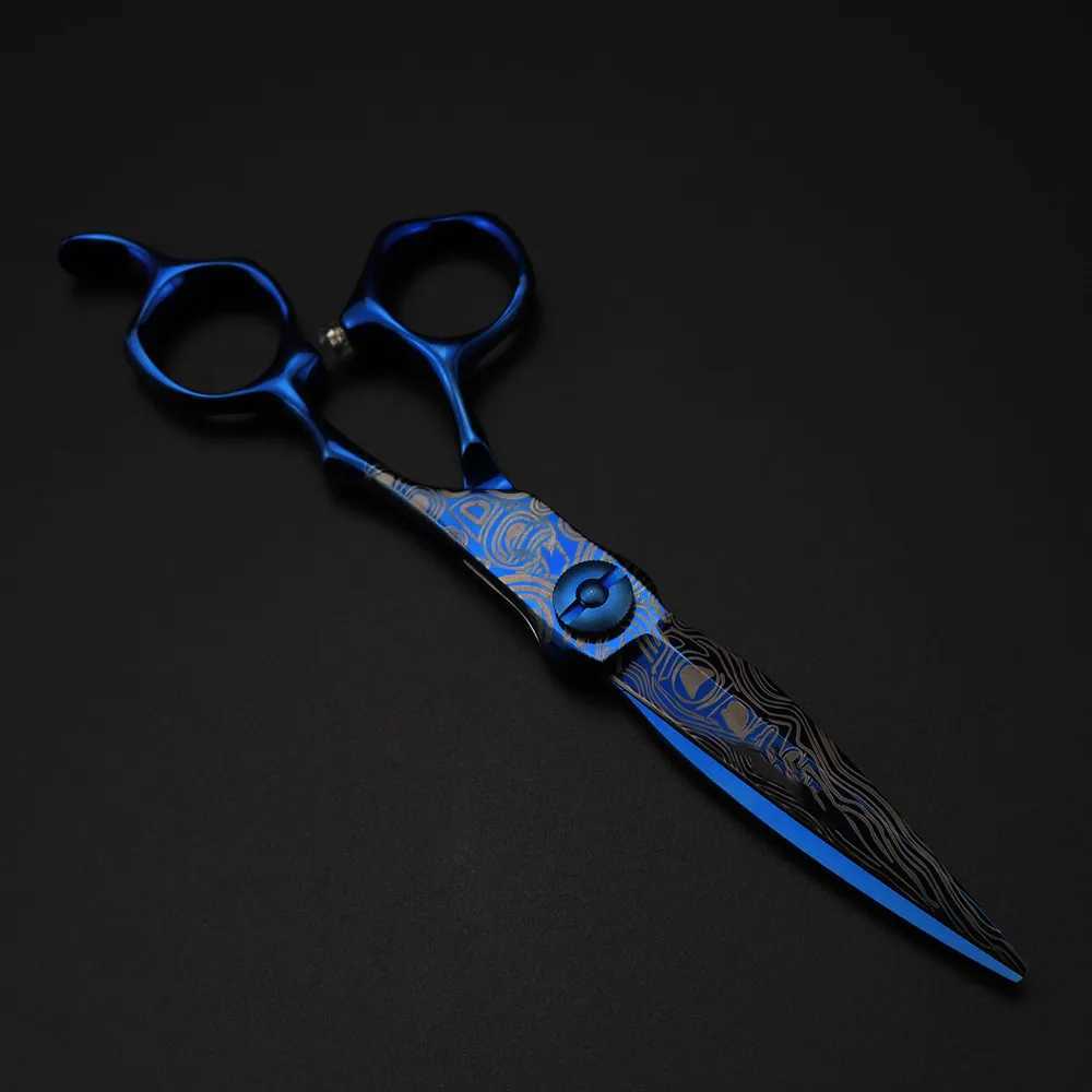 Professional 6 Upscale scissor Blue Damascus hair scissors cutting barber tools haircut thinning shears hairdresser scissorsXJ241104