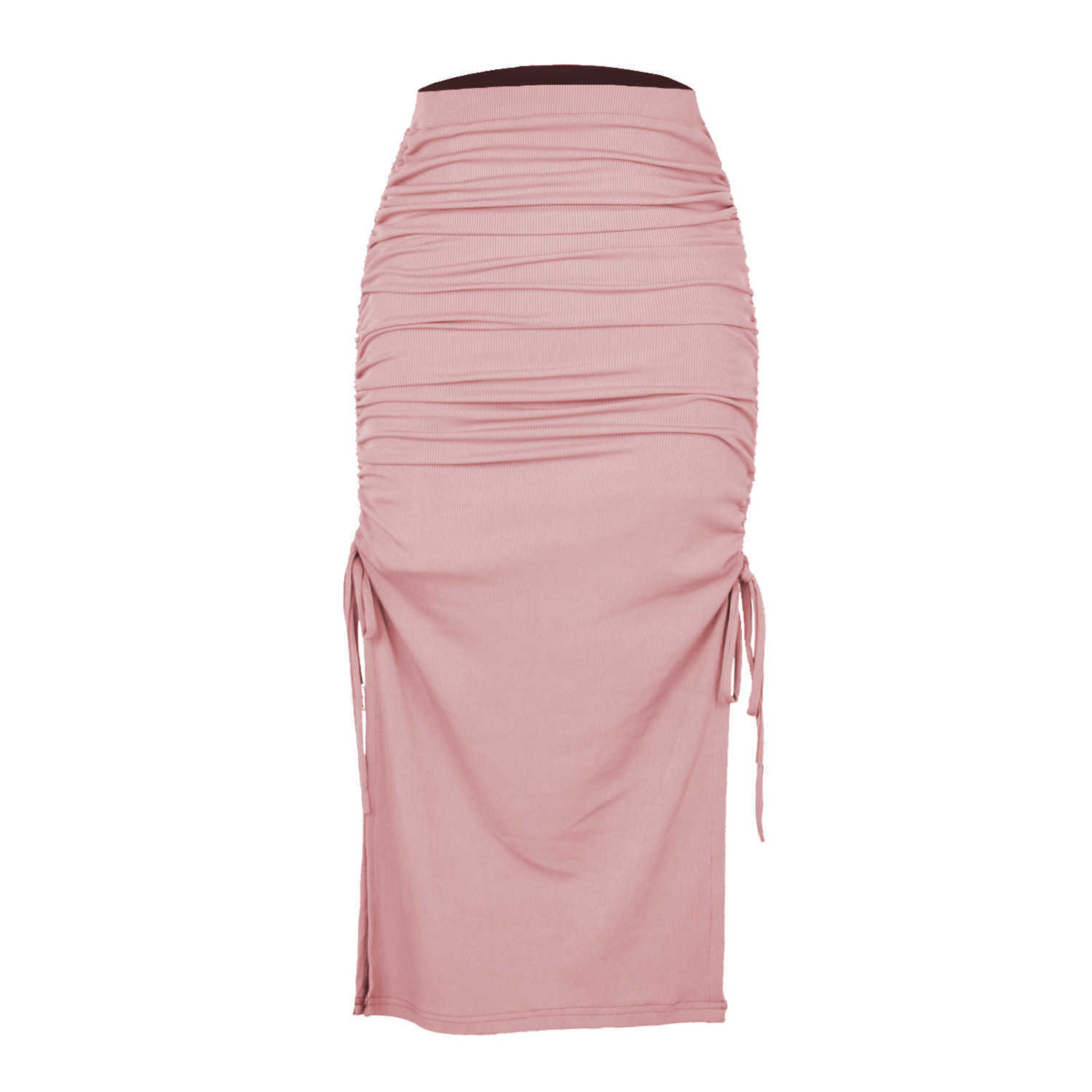 Women Long Skirt Split Knit Slim Skirt Fashion Pleated Lace Up Sexy Hip Wrap Dress WoMens Dress Career Skirts 241023