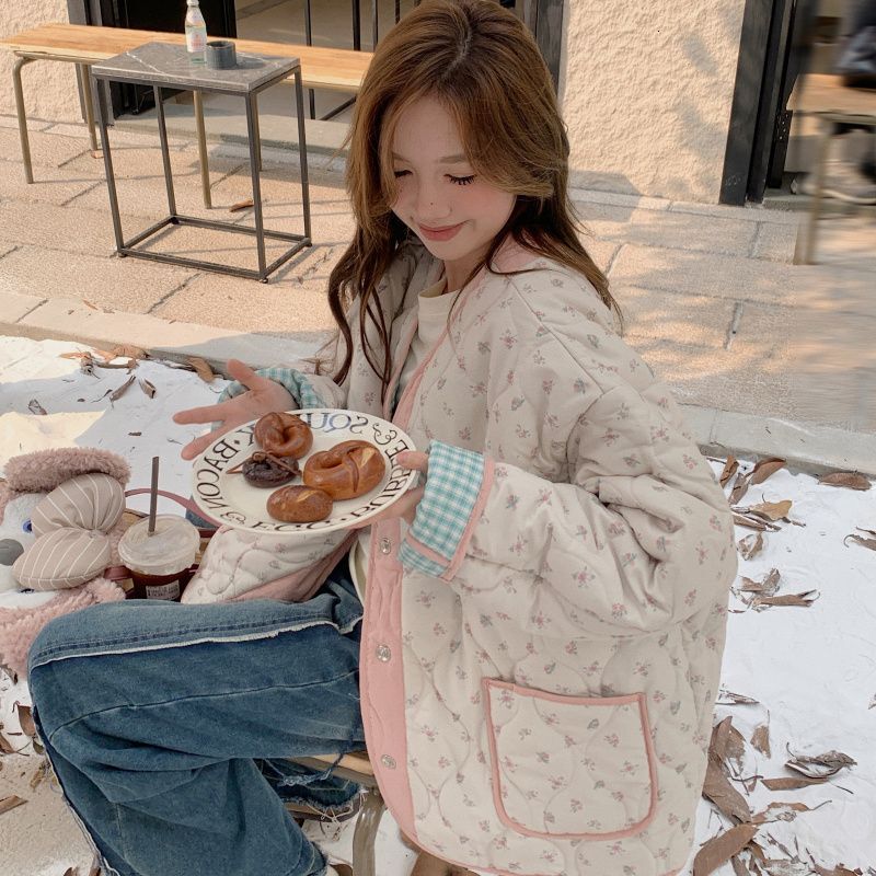 Korejepo Cotton Padded Thickened Clothes Women Winter 2024 New Retro Rhombus Coat Sweet Ral Age Reducing Jacket
