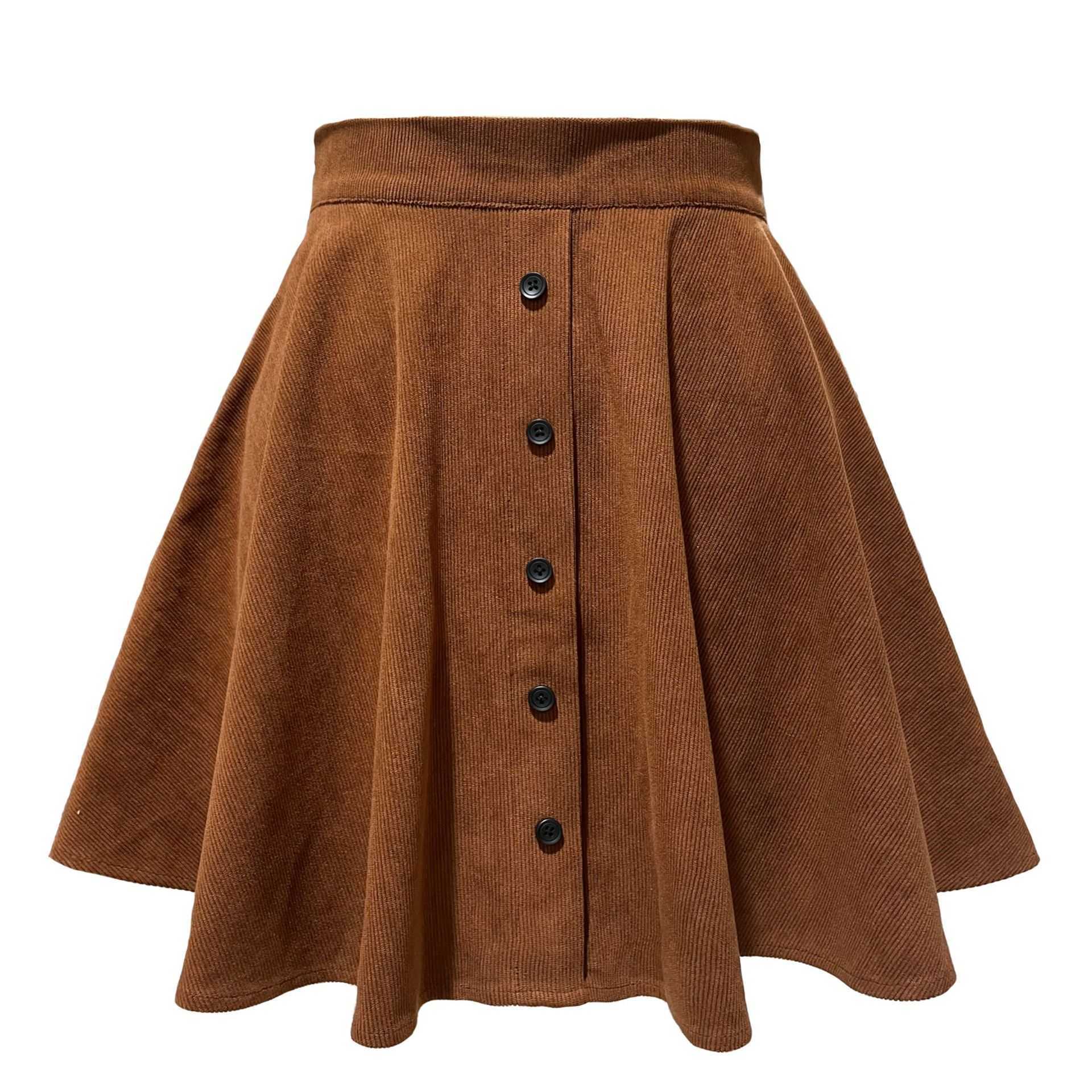 WoMens Solid Color Corduroy Short Skirt Autumn And Winter Career Skirts Fashion Sweet Single Row Button High Waist Umbrella Skirt 241023