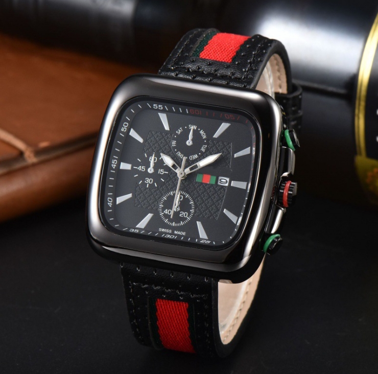 Top Brand Square Gold Mens Watch Chronograph Wacth Men Full Iced Out Ancient GG Nylon Strap Quartz Movement High Quality Watch Table Gifts