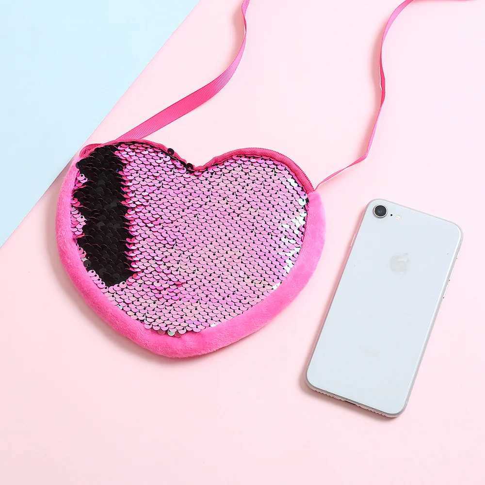 Multi Color Childrens Sequin Heart-Shaped Crossbody Bag Cute Girl Shoulder Bag Cross Body Bag 2024 Gifts LX241104