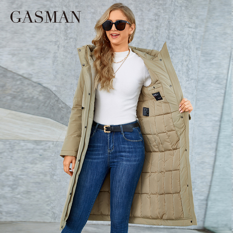 GASMAM Winter Down Jacket Women Warm Long Classic Zipper Lacing Design Pocket Hooded Slim Parkas Female Coat Gm-82160