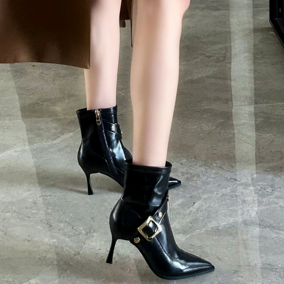 Women's Fashion Boots:New Trendy Pointed Toe High Heel Short Boots Slim Heel Versatile Stylish,Black/White,Free shipping