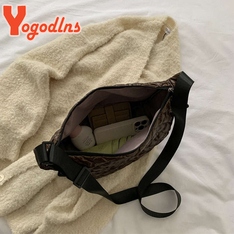 Designer Bag Yogodlns Winter Space Cotton Shoulder Bag For Women Retro Rhombus Dumpling Bag Luxury Female Crossbody Bag Armpit Handbag Sac purse luxur