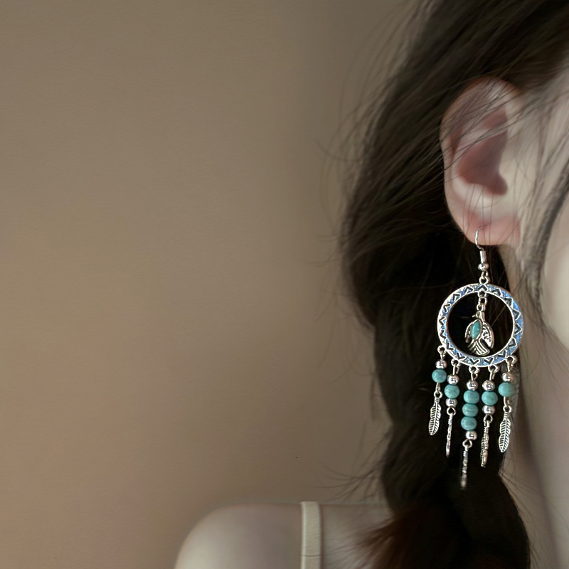 Sier Needle Ethnic Style Artificial Crystal Feather Tassel Personalized Design Light Commuter Earrings F10.14-4.05 4e93f