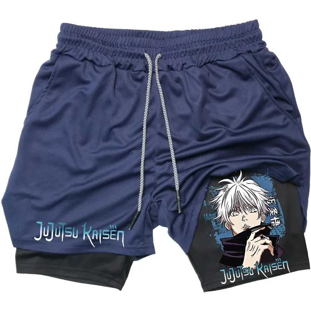 Anime Jujutsu Kaisen 2 In 1 Performance Shorts Gojo Satoru Print Sportswear Men GYM Training Workout Male Fitness Sport ShortsXJ241104