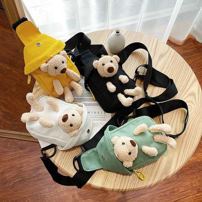2023 New Childrens Plush Bag Cute Plush Bear Chest Bag Crossbody Bag Korean Boys Girls Mini Canvas Bag LX241104
