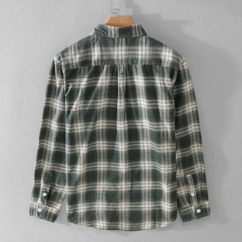 Spring Autumn Pure Cotton Casual Plaid Long Sleeve Shirts for Men Clothing Simple Soft Streetwear FY6105 240328