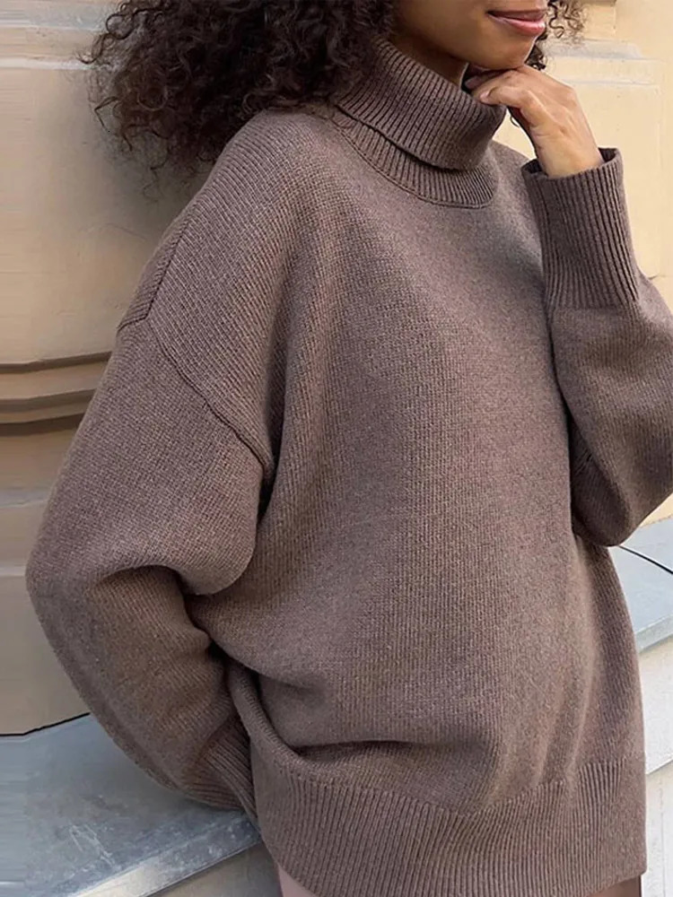 Solid Sweater Pullover Womens Elegant Turtle Fingered Long Sleeve Womens Top Autumn/Winter Fashion Womens Knitted Top 241104