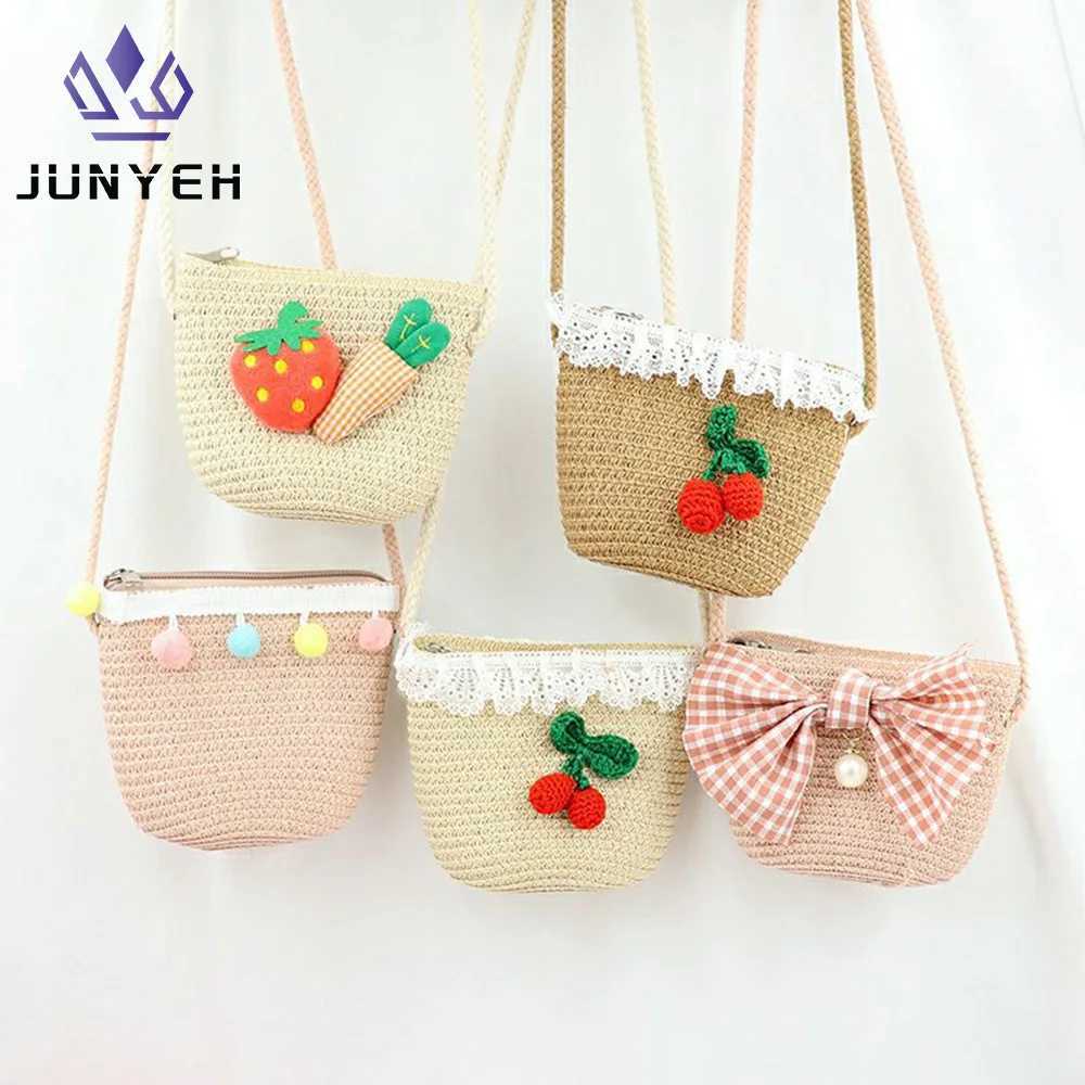 Kids Cute Hand Bag Childrens Weave Shoulder Bags Fashion Straw Cross Bag For Girls Made From Natural LX241104