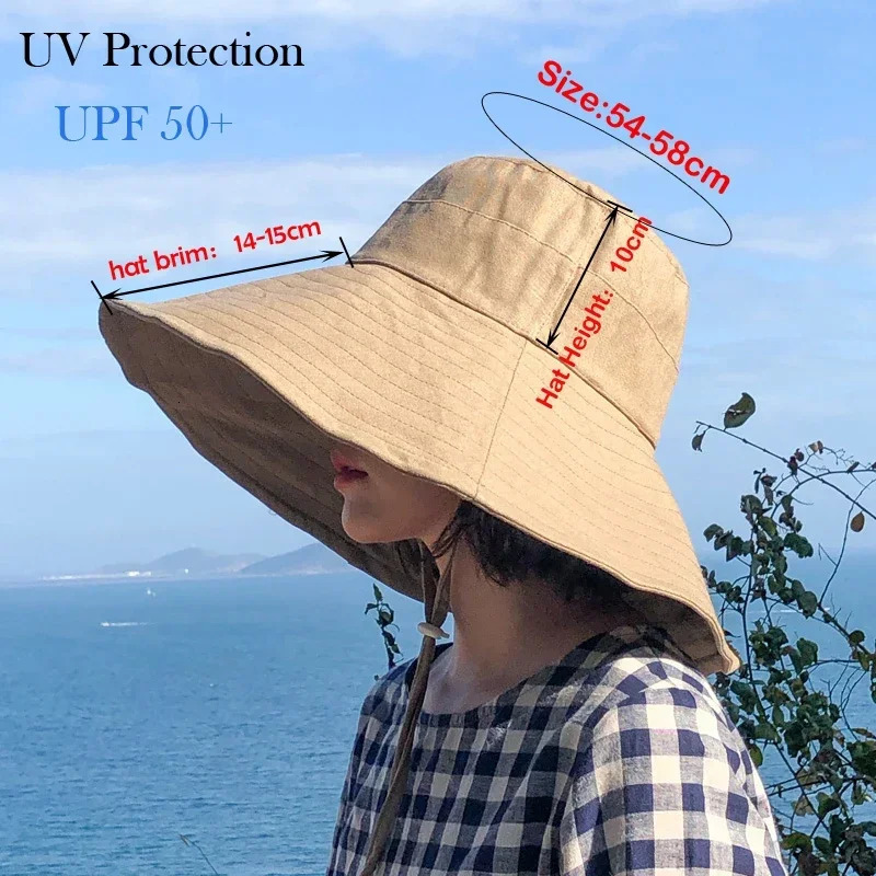 Summer Wide Brim Sun Hat Womens Foldable Travel Packable Bucket Hat Japanese UV Sunscreen Cotton Linen Beach Hat Fisherman Hat 241104