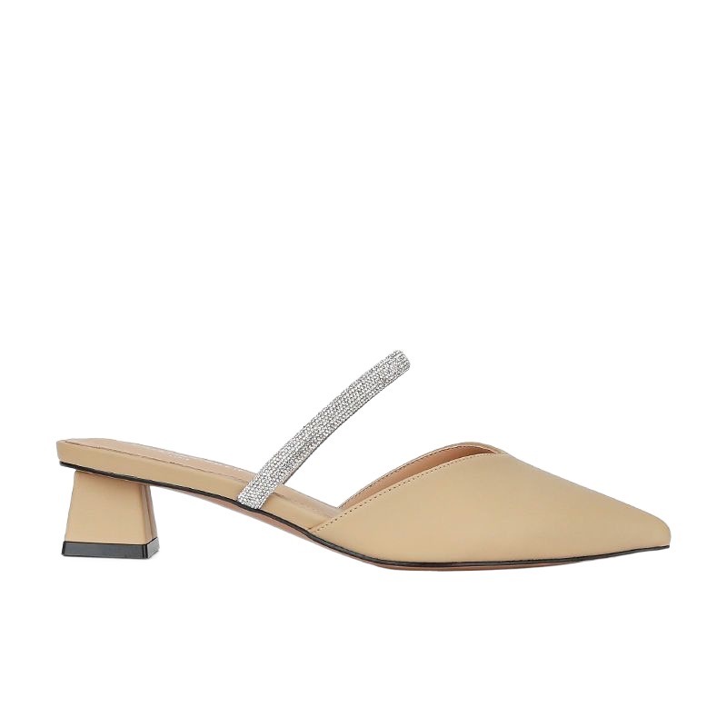 2024 New Baotou High Heels Pointed Toe Ladies Thick Heel Muller Shoes Fashion Rhie Slip-on Fairy Style Sexy Women Pumps