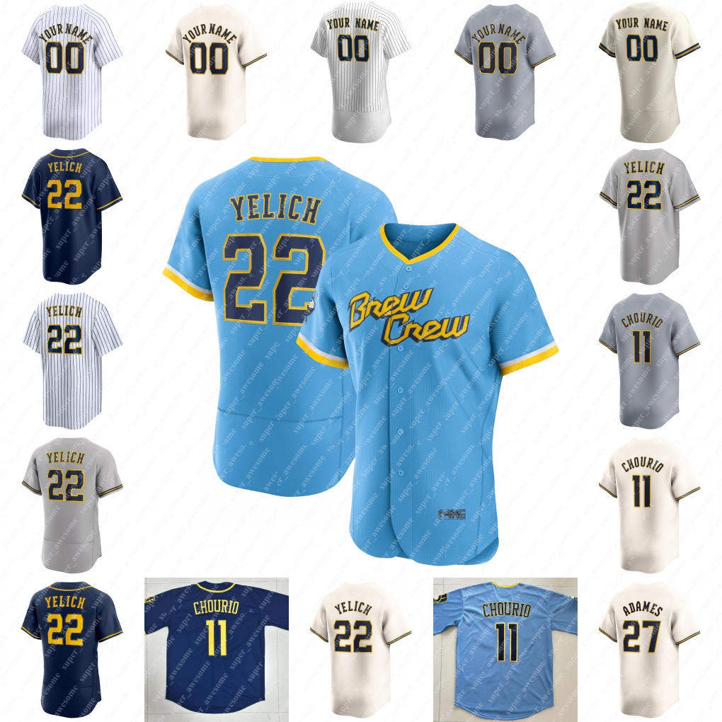 Rhys Hoskins Baseball Jersey 22 Yelich Jackson Chourio Brice Turang Garrett Mitchell Willy Adames Joey Wiemer Joey Ortiz William Contreras Brandon Woodruff Braun