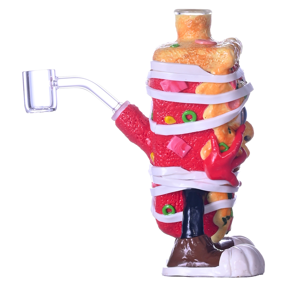 Cartoon Pizza Monster Glass Smoking Set - 6.7in Polymer Clay Crafted Water Pipe & 10mm Bowl