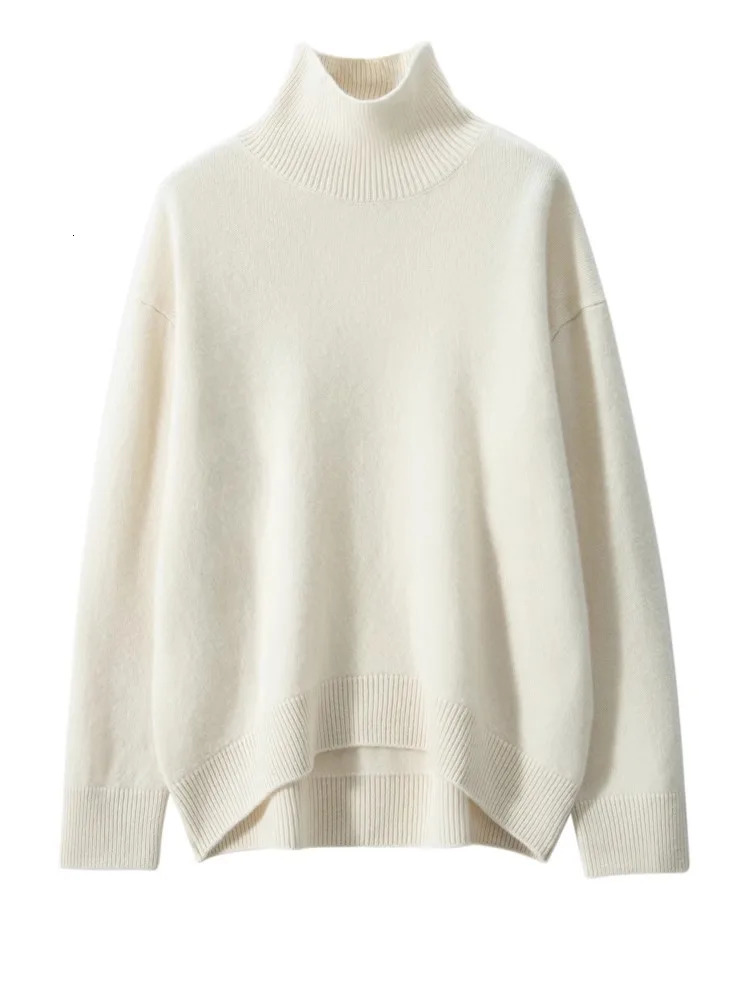 Autumn and Winter Thick Cashmere Sweater Womens High Collar Pullover Sweater Warm Loose Knitted Bottom Sweater Top 241104
