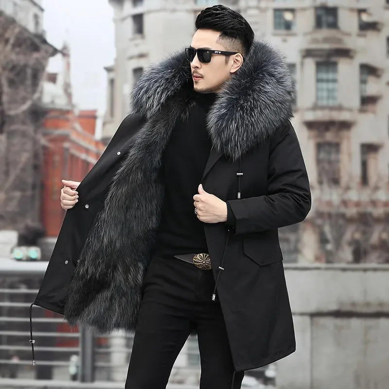 Thick Warm Coat Men Winter Mens Parker Medium and Long Fur In One Thermal Jacket Detachable Liner 241104