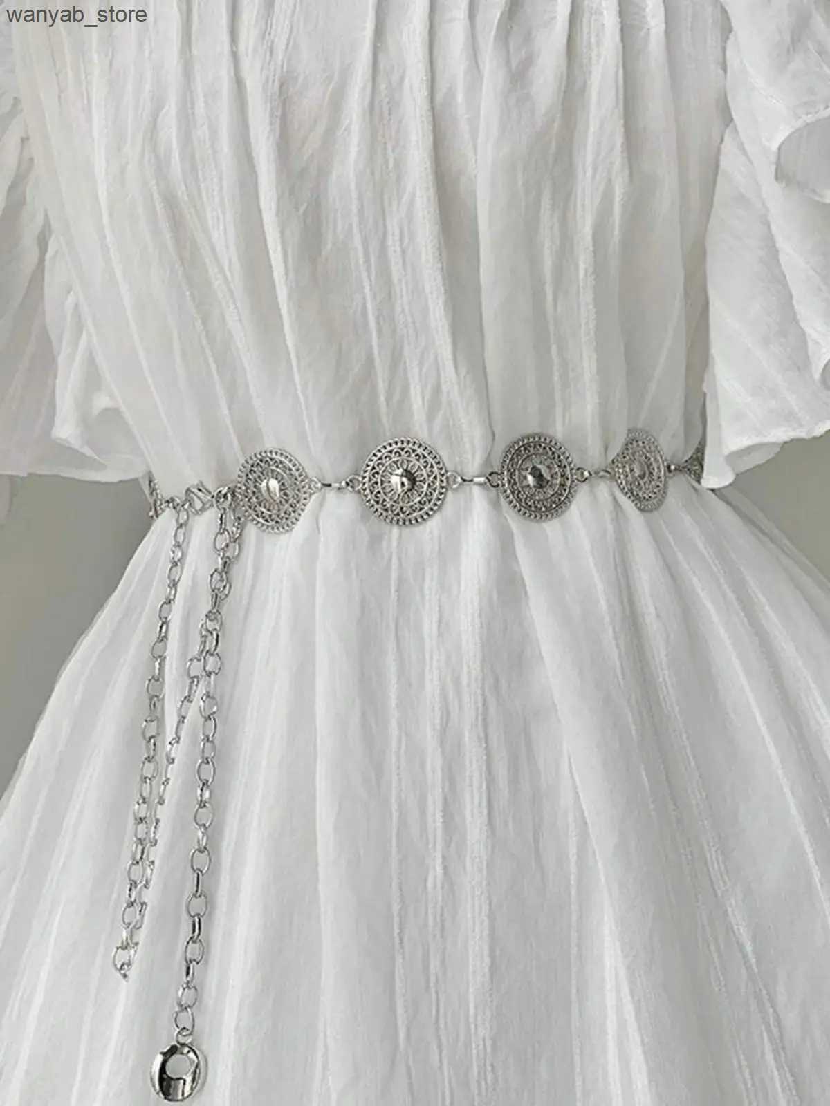 Belts Womens Steampunk Hollow Round Waist Chain Womens Design Art Alloy Belt Used for Dresses Elegance and Fashion Bohemian L240910